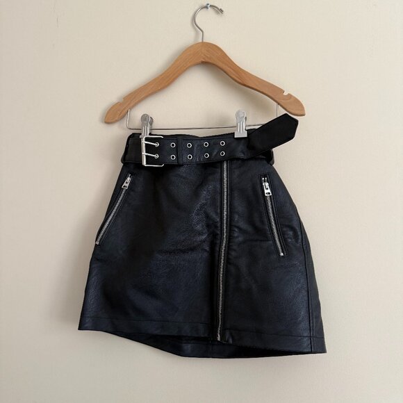 Topshop Petite Faux Leather Mini Skirt with Belt - Picture 1 of 4